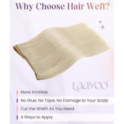 LaaVoo Echthaar Tressen zum Einnähen Blond Remy Extensions 60cm 100g - Bleiche