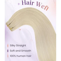 LaaVoo Echthaar Tressen zum Einnähen Blond Remy Extensions 60cm 100g - Bleiche
