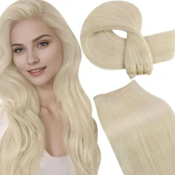 LaaVoo Echthaar Tressen zum Einnähen Blond Remy Extensions 60cm 100g - Bleiche