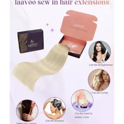 LaaVoo Echthaar Tressen zum Einnähen Blond Remy Extensions 60cm 100g - Bleiche