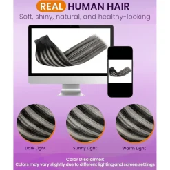 LaaVoo Invisible Clip-in Extensions Echthaar Balayage Schwarz Glatt 40cm 80g