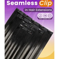 LaaVoo Invisible Clip-in Extensions Echthaar Balayage Schwarz Glatt 40cm 80g