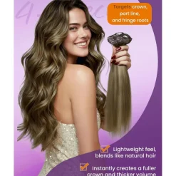 LaaVoo Invisible Clip-in Extensions Echthaar Balayage Schwarz Glatt 40cm 80g