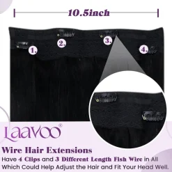 LaaVoo Invisible Secret Wire Extensions Echthaar Schwarz #1 Fish Line Hair