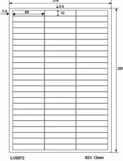 LabelOcean LO-0072-70-100, 7200 Etiketten, 65x12 mm, 100 Blatt DIN A4, 70g/ qm