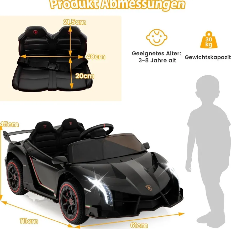 Lamborghini Elektroauto für Kinder, Kinderfahrzeug mit 2,4-G Fernbedienung& Hupe
