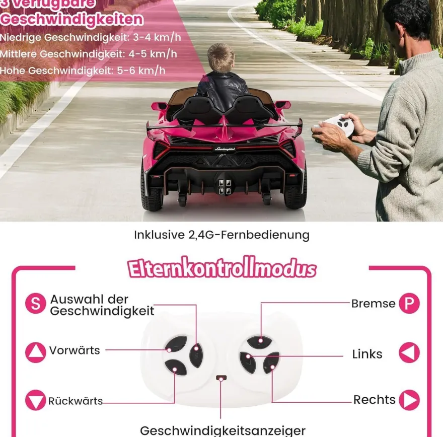 Lamborghini Elektroauto für Kinder, Kinderfahrzeug mit 2,4-G Fernbedienung& Hupe
