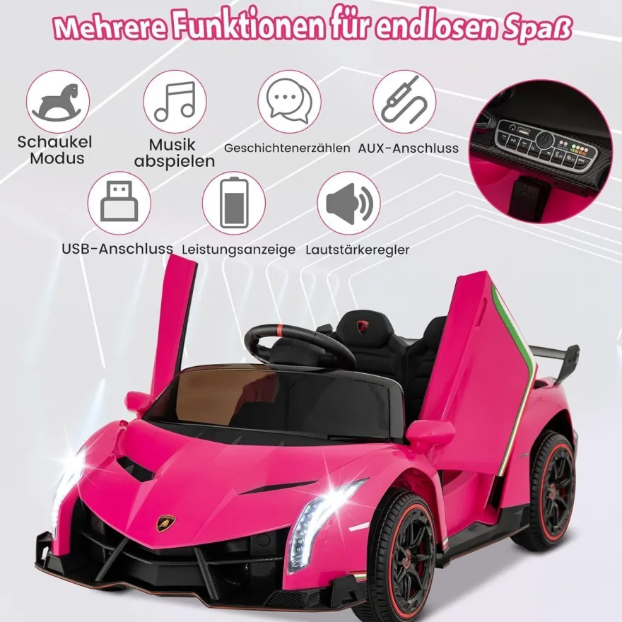 Lamborghini Elektroauto für Kinder, Kinderfahrzeug mit 2,4-G Fernbedienung& Hupe