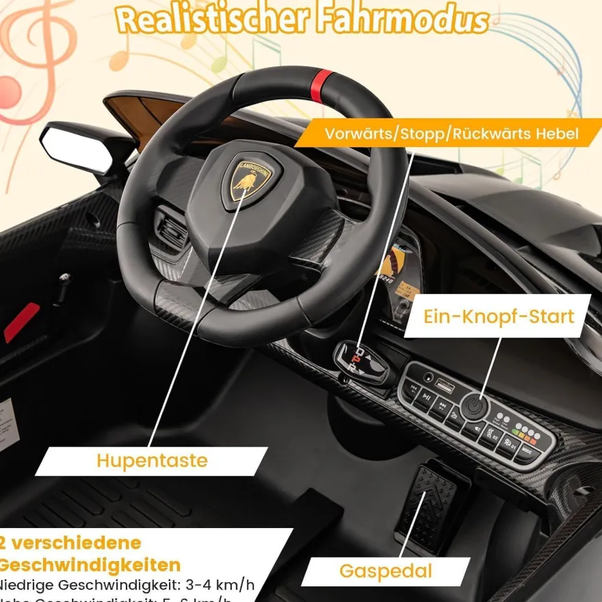 Lamborghini Elektroauto für Kinder, Kinderfahrzeug mit 2,4-G Fernbedienung& Hupe