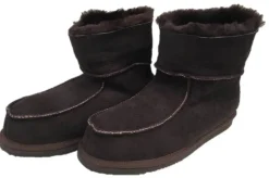 Lammfell Leder Hüttenschuhe Mokassin Hausschuhe Pantoffeln Fell braun Gr. 42-47