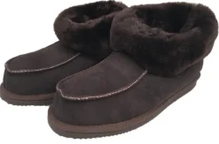 Lammfell Leder Hüttenschuhe Mokassin Hausschuhe Pantoffeln Fell braun Gr. 42-47