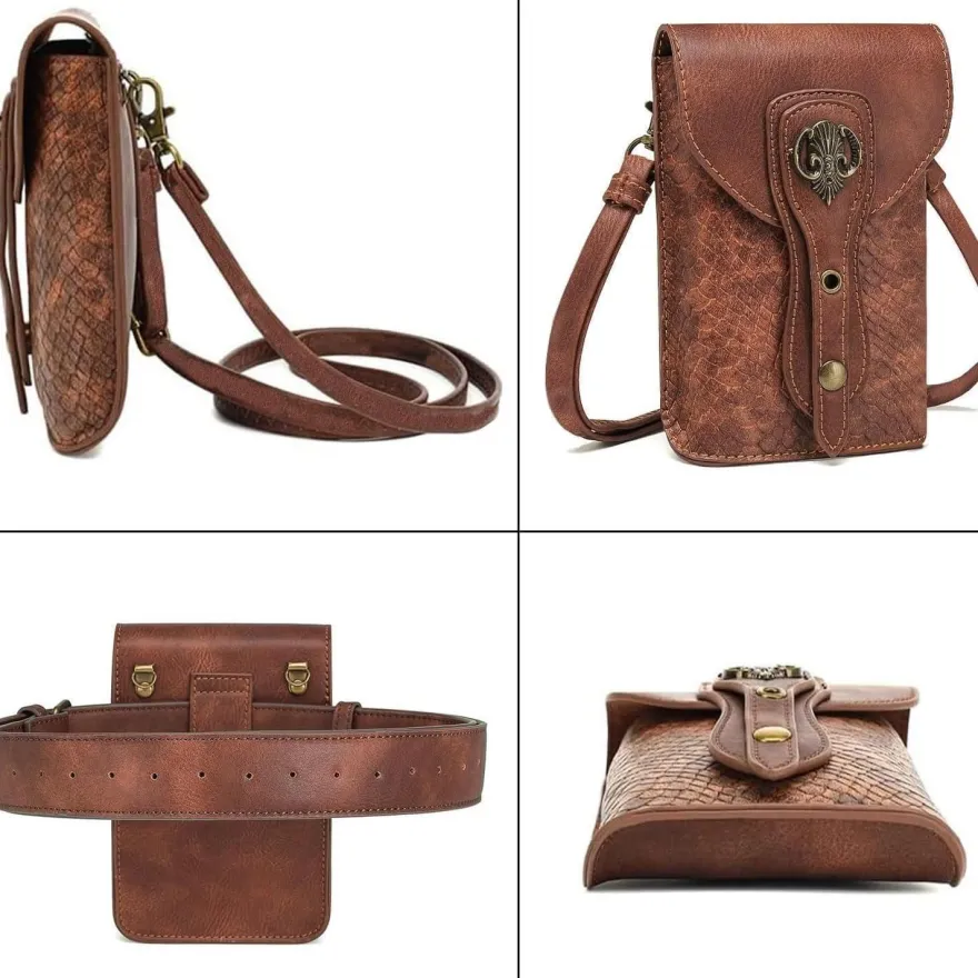 Larswon Mittelalter Gürteltasche für Damen, Ren Faire Zubehör, kleine Lederoptik