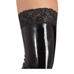 Late X Strümpfe S-XL breite Spitze Overknees halterlos glänzend schwarz
