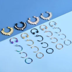 Lauritami Fake Septum Nasenring Nase Piercing Edelstahl Kristall 24 Stück