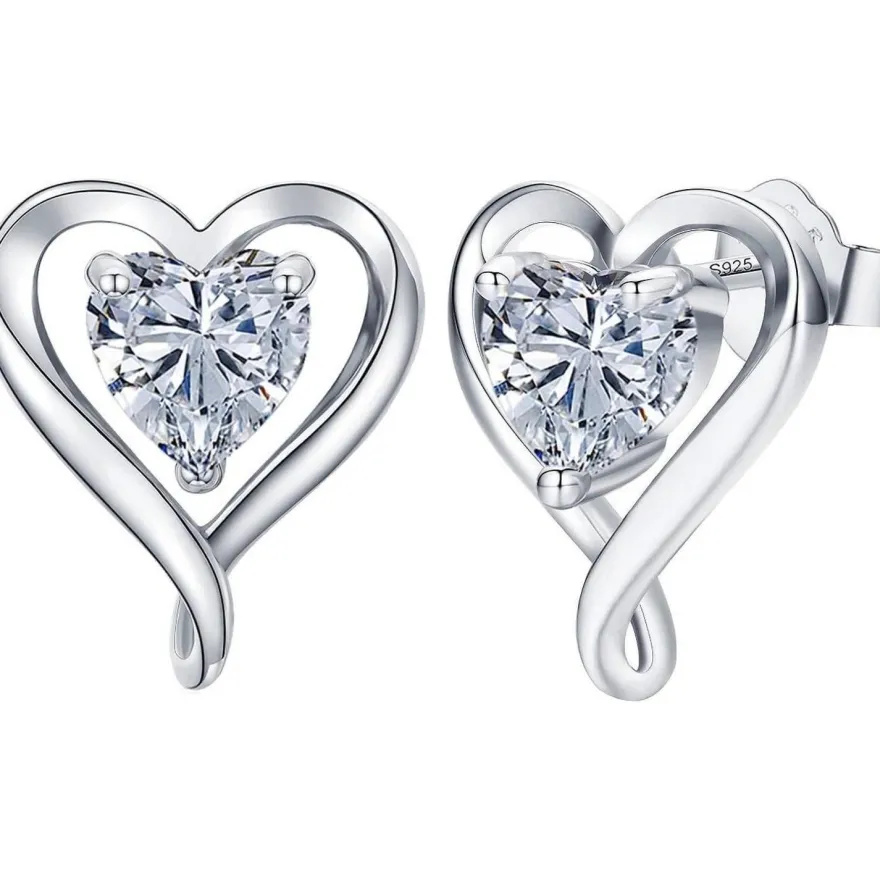 LAVUMO Ohrringe Set 925 Silber Zirkonia Damen Herz Ohrstecker Geschenke