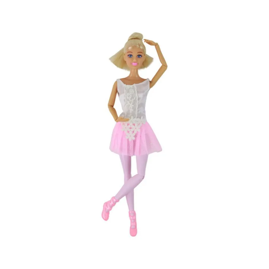 LeanToys Anlily Kinderpuppe Ballerina Tänzerin mit Dutt in rosa Kleid und Statuette