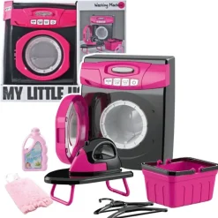 Lean Toys Home Appliances Interaktive Waschmaschine Lichter Töne Zubehör Rosa Schwarz