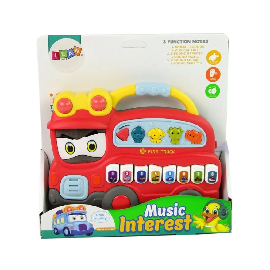 Leantoys Interaktives Klavier Feuerwehr Sound Tiere Fahrzeuggeräusche Melodien Rot