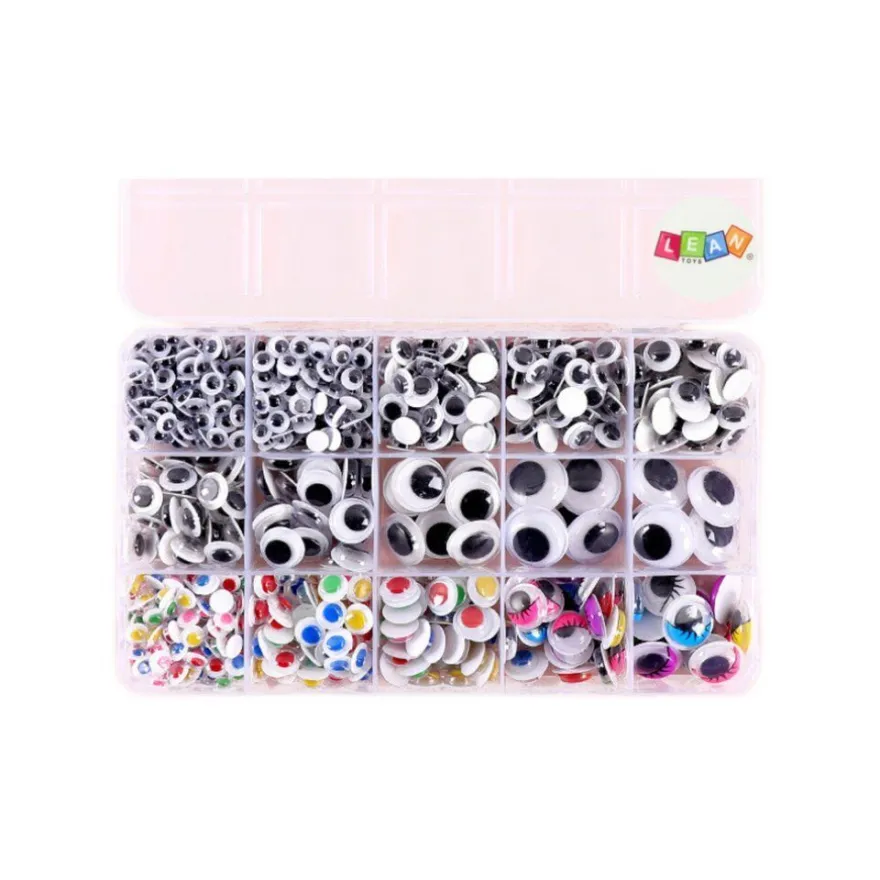 Leantoys Set selbstklebende Augen, beweglicher bunter Organizer, 750-teilig