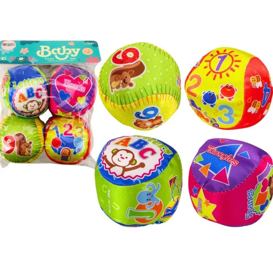 LeanToys Set Weiche Bunte Lernbälle mit Rassel 4 Stück