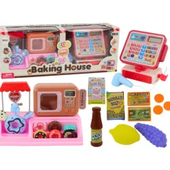 LeanToys Spielset Bäckerei und Süßwarenladen mit Kasse und Mikrowelle