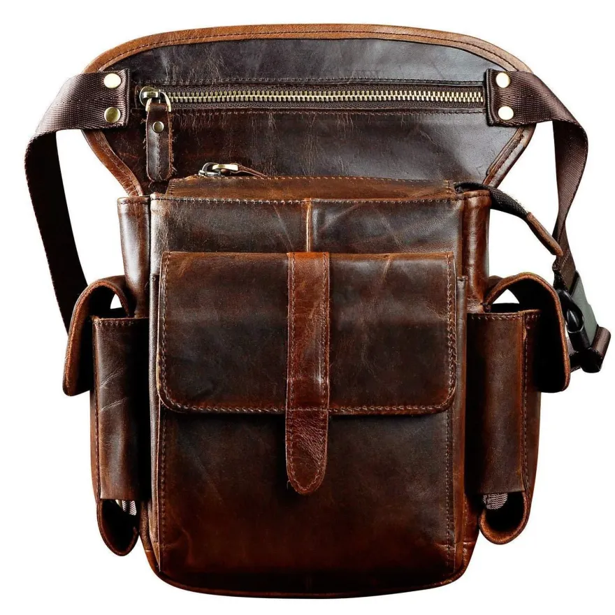 Le'aokuu Herren Echt Leder Hüfttasche Gürteltasche Bauchtasche Reißverschluss