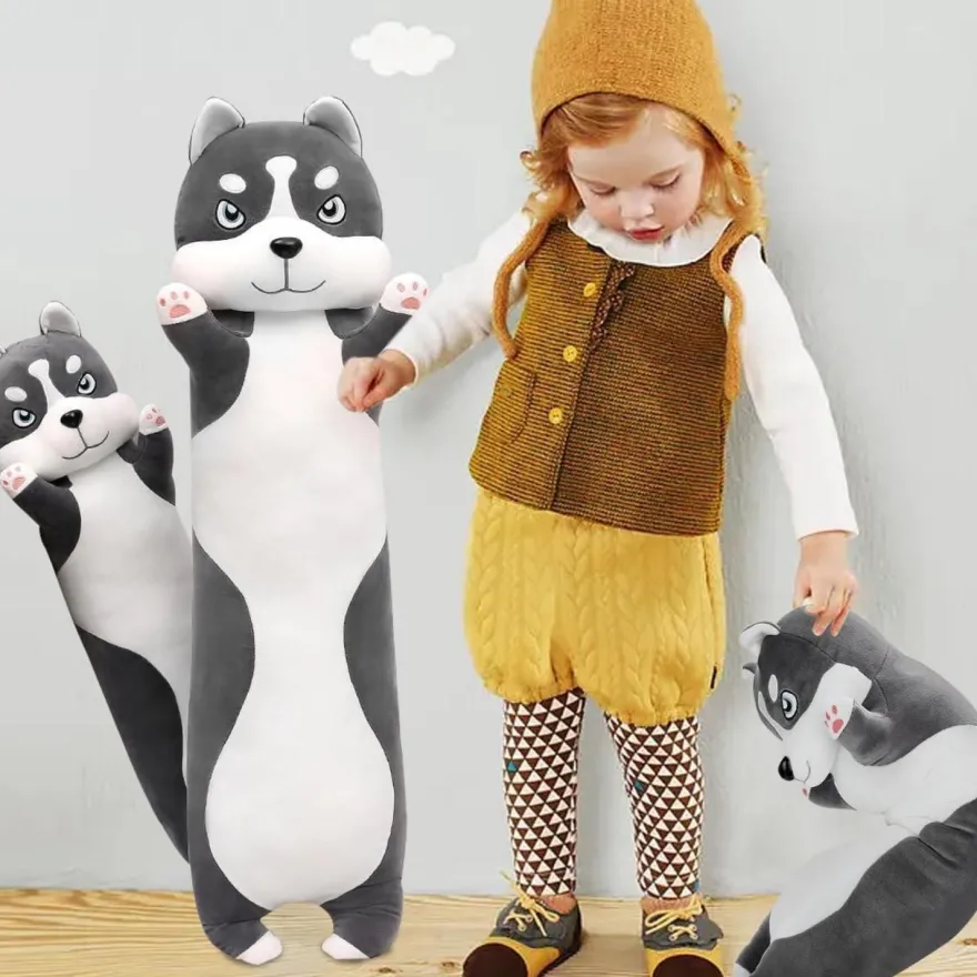 LEcylankEr Husky Kuscheltier 110cm - Weicher Plüschhund als Kissen für Kinder