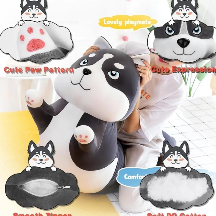 LEcylankEr Husky Kuscheltier 110cm - Weicher Plüschhund als Kissen für Kinder