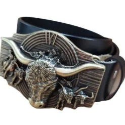 Ledergürtel Wechselgürtel Gürtel mit Wild West Gürtelschnalle Longhorn Buckle