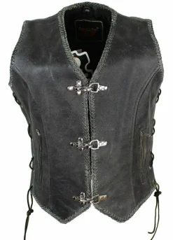 Lederkutte Damen Bikerweste Motorradkutte Lederweste Bon Cracker Braun