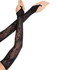 LEG Avenue Accessories Extra lange Armwärmerhandschuhe mit Blumenspitze, Schwarz