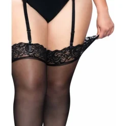 LEG Avenue Hosiery Nylonstrümpfe mit Spitzenabschluss Plus schwarz