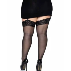 LEG Avenue Hosiery Nylonstrümpfe mit Spitzenabschluss Plus schwarz