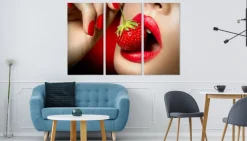 Leinwand Bilder SET 3-Teilig Erotik 3D Erdbeerfrau Wandbilder xxl 5708