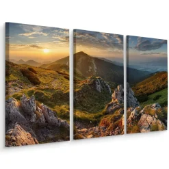 Leinwand Bilder SET 3-Teilig Sonnenuntergang Berge Gebirge Land 4515