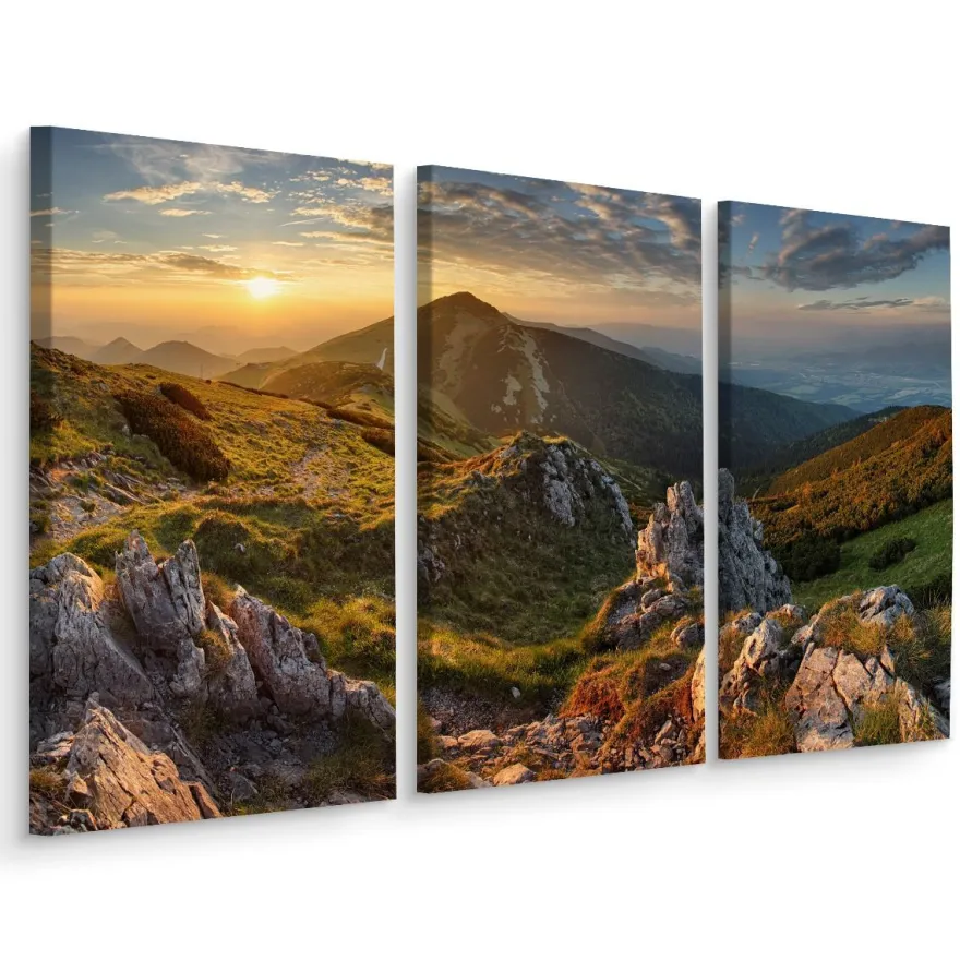 Leinwand Bilder SET 3-Teilig Sonnenuntergang Berge Gebirge Land 4515