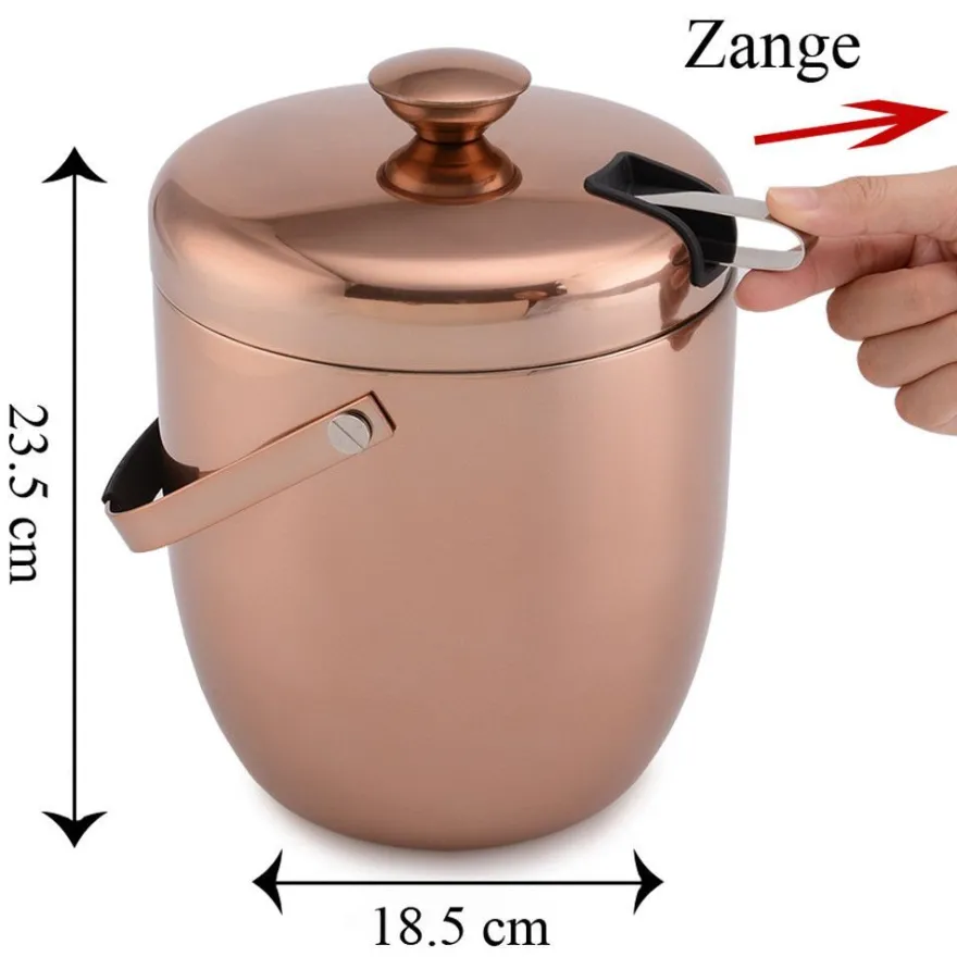 3L Eiseimer 304 Edelstahl mit Abtropfgitter Eiszange, Eiswürfelbehälter Eiskühler