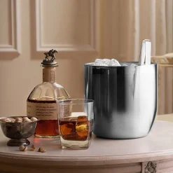 3L Eiseimer 304 Edelstahl mit Abtropfgitter Eiszange, Eiswürfelbehälter Eiskühler