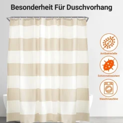 Lerores Duschvorhang 80x180 cm Beige Streifen, Wasserabweisend, Waschbar