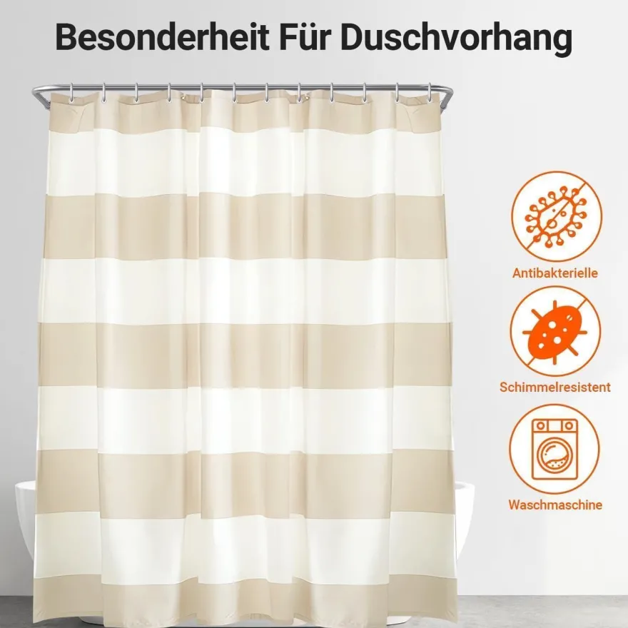 Lerores Duschvorhang 80x180 cm Beige Streifen, Wasserabweisend, Waschbar