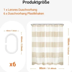 Lerores Duschvorhang 80x180 cm Beige Streifen, Wasserabweisend, Waschbar