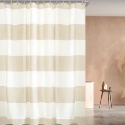 Lerores Duschvorhang 80x180 cm Beige Streifen, Wasserabweisend, Waschbar
