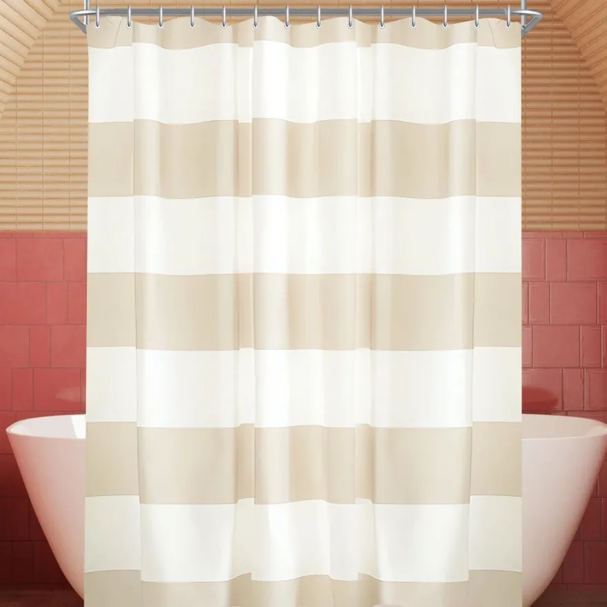 Lerores Duschvorhang 80x180 cm Beige Streifen, Wasserabweisend, Waschbar