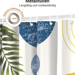Lerores Duschvorhang 120x200 cm Blau Blätter Linie, Beschwerter Saum