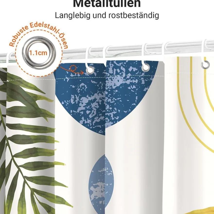 Lerores Duschvorhang 120x200 cm Blau Blätter Linie, Beschwerter Saum