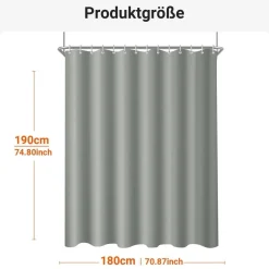 Lerores Duschvorhang 180x190cm Grau Wasserabweisend Antischimmel Polyester