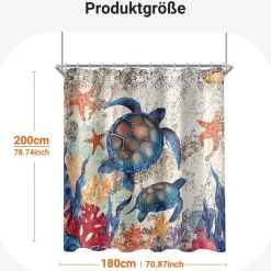 Lerores Duschvorhang 180x200cm Schildkröte Seesterne - Wasserabweisend