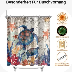 Lerores Duschvorhang 180x200cm Schildkröte Seesterne - Wasserabweisend