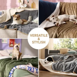 Lesure Wasserdichte Hundedecke Sherpa Fleece 100x80cm Grau, Waschbar & Wendbar