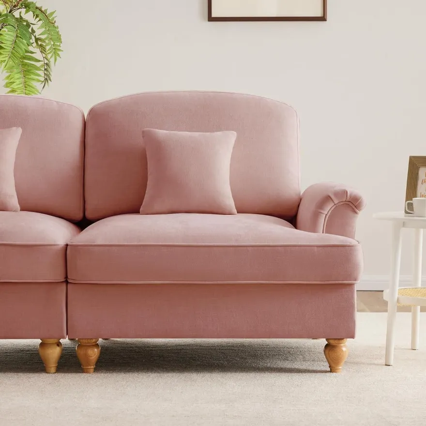 L-förmiges 2-Sitzer Sofa, Chenille Stoff, Rosa, 190 cm, Mittelalter Stil mit